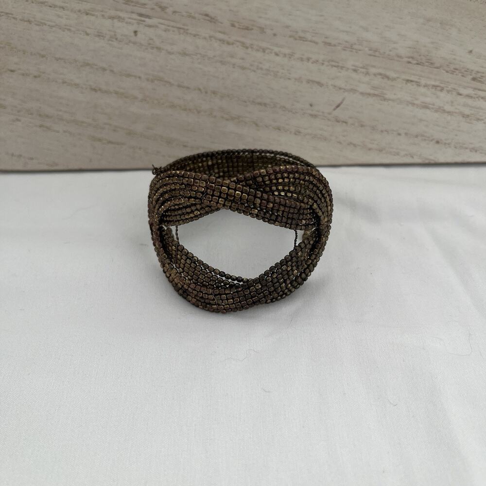 Brass small beaded flexible cuff bracelet, good condition, boho, retro